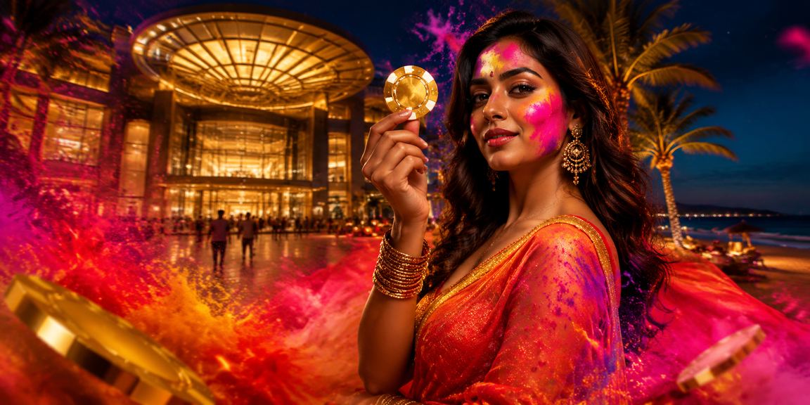 Colorful slot machine gameplay celebrating Holi festival in India